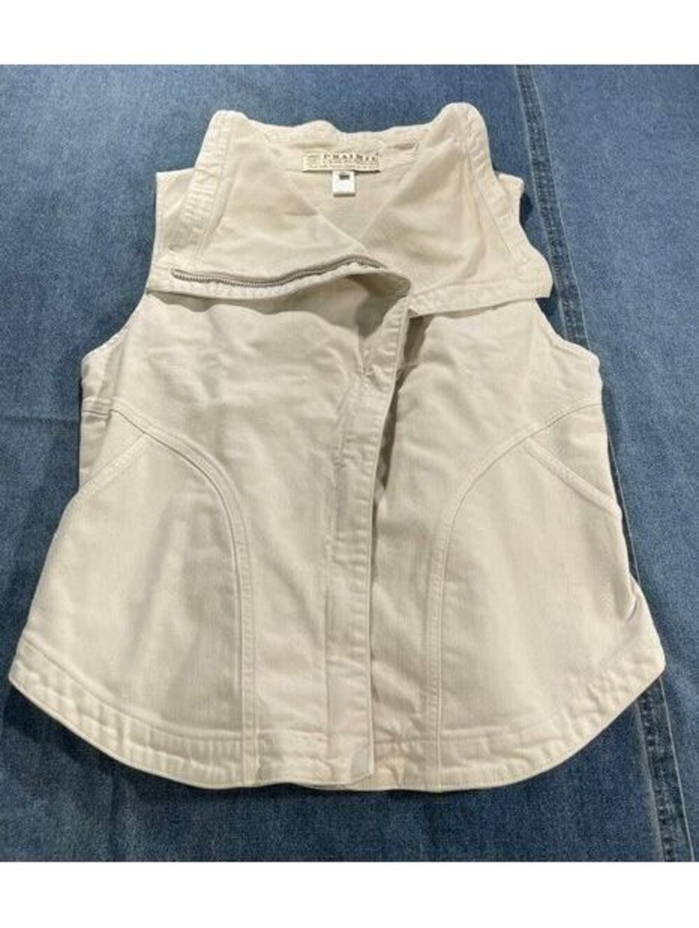 Prairie Underground  XL Moto style vest ecru lined diagonal double end zip